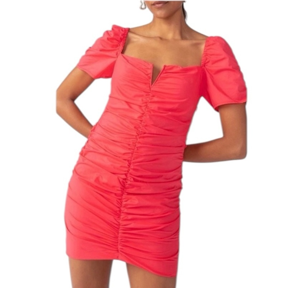 Sanctuary Split Square Neck Puffed Sleeve Mini Dress Island Pink